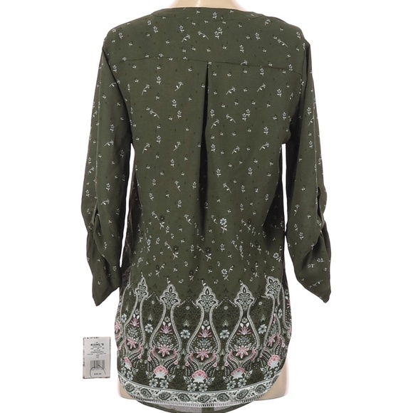 Pink Republic 3?4 Tab Sleeve Blouse Size XS  Green Floral Print High Low - Picture 2 of 6